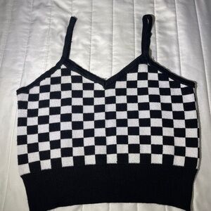 Say What? Black and White Checkerboard Knit Cami
